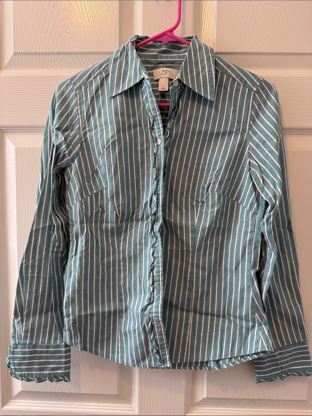LOFT Teal & White Striped Button-Down Shirt